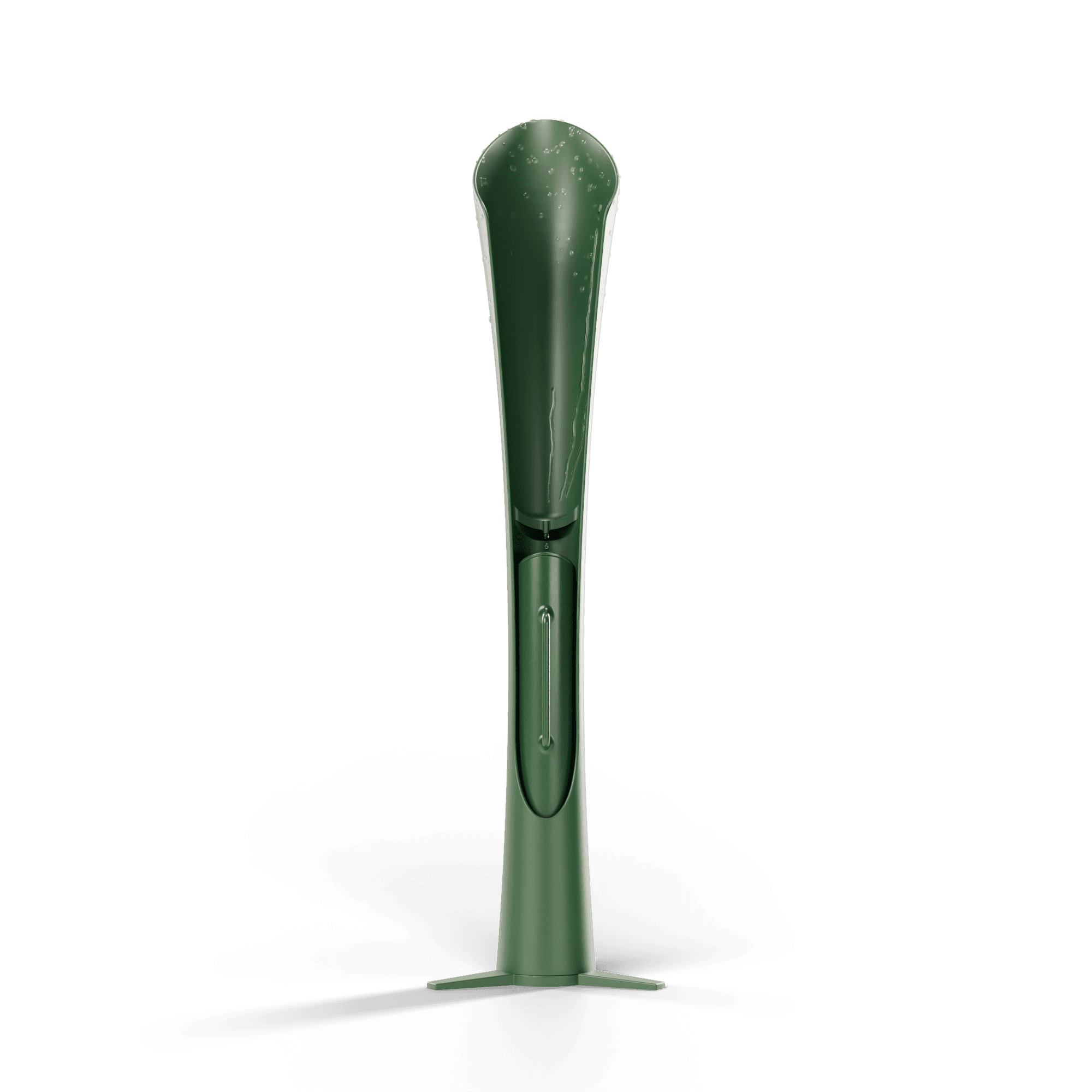 Front view of the RainBloom showing its water window and handle