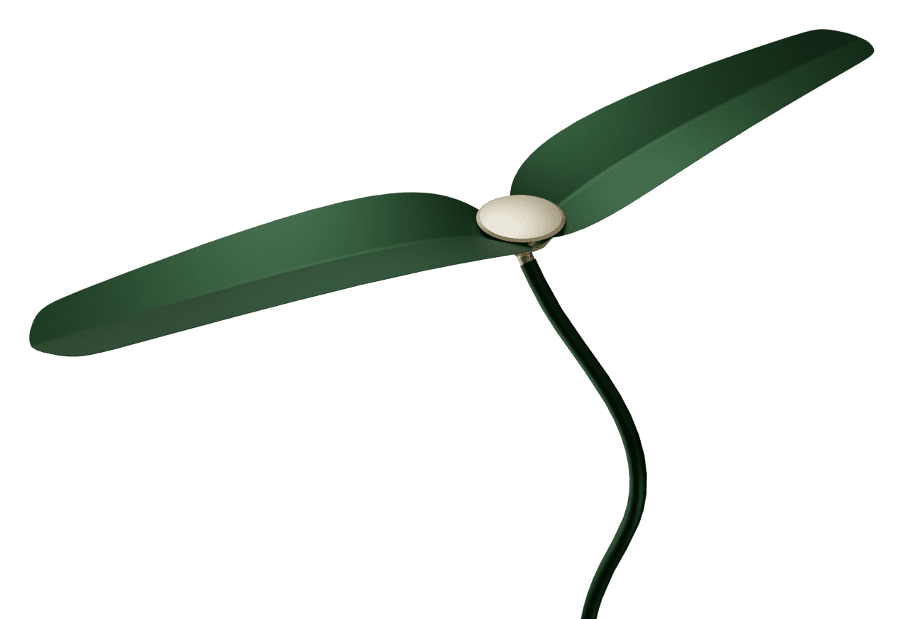 The RainBloom Ultra leaf-shaped rain catchers on the gooseneck