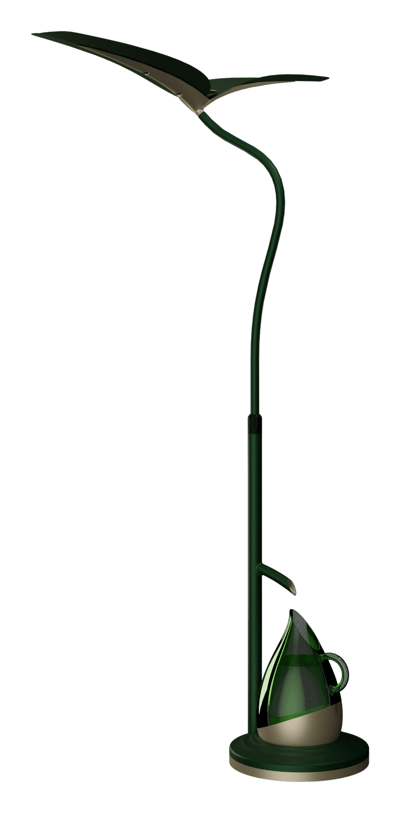 RainBloom Ultra with leaf-shaped rain catchers on a curved gooseneck stand
